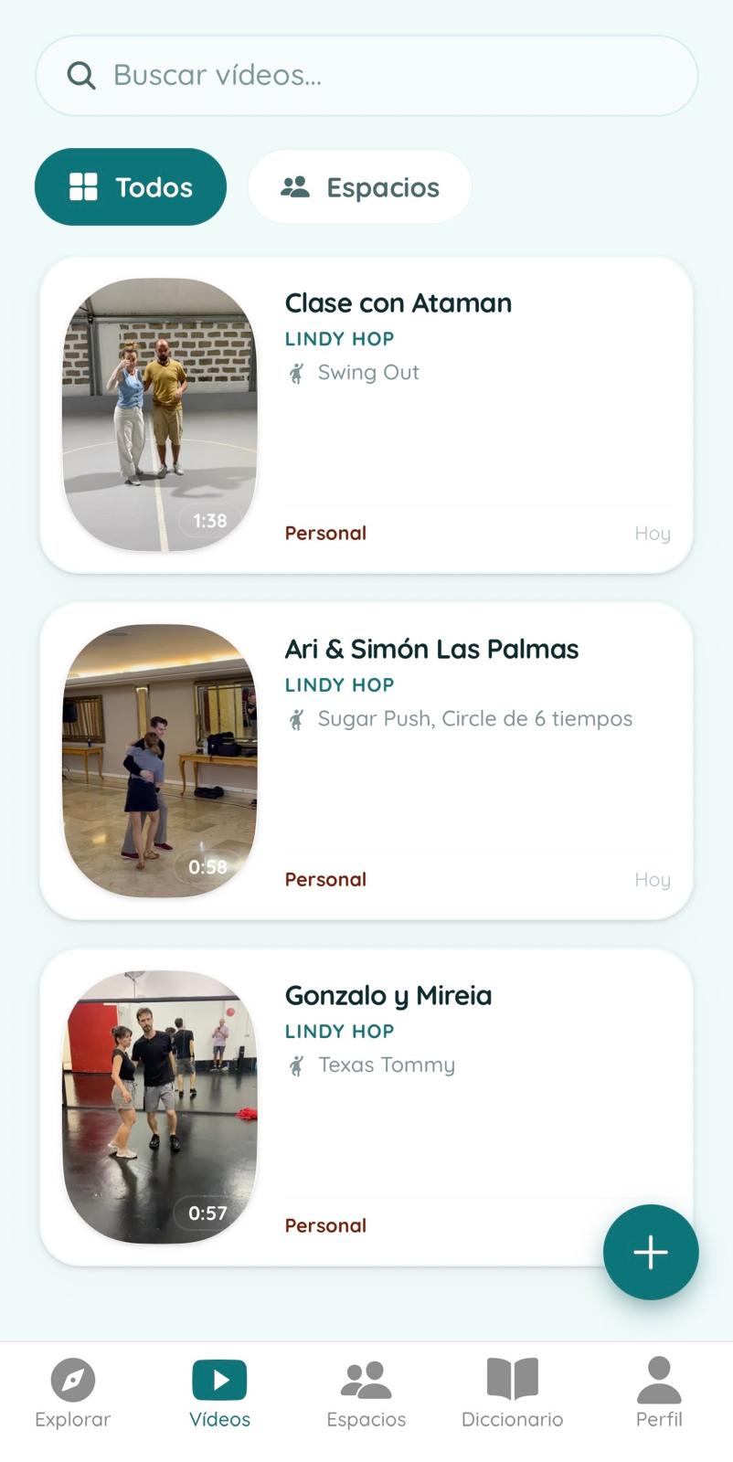 Captura de la app Redance mostrando la biblioteca de vídeos de clase